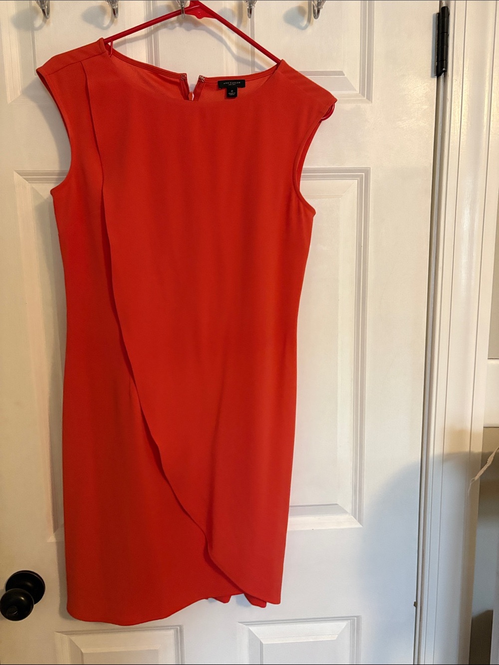 Ann Taylor Orange-Red Sleeveless Midi Sheath Dress